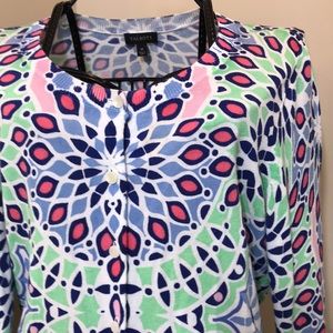 Talbots Blue, Green, Red,Pink & White Graphic Design Sweater Size Medium